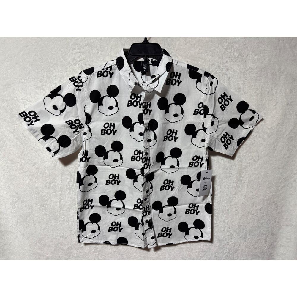 Disney Neff Mickey Mouse Oh Boy Black White Button Up Shirt Size M *NWT